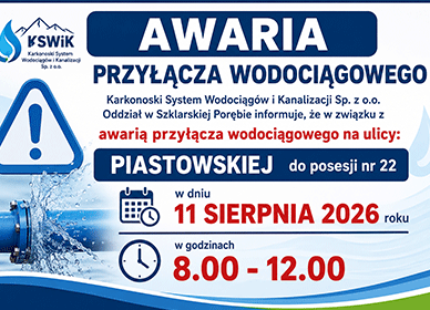 WARIA PRZYŁĄCZA WODOCIĄGOWEGO – UL. PIASTOWSKA W SZKLARSKIEJ PORĘBIE (11 SIERPNIA 2026 R.)